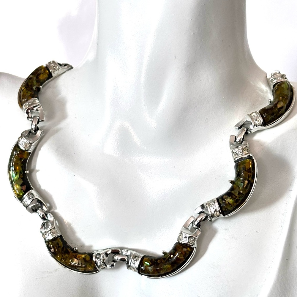 vintage coro lucite confetti Curved Link Necklace ❤️ RARE